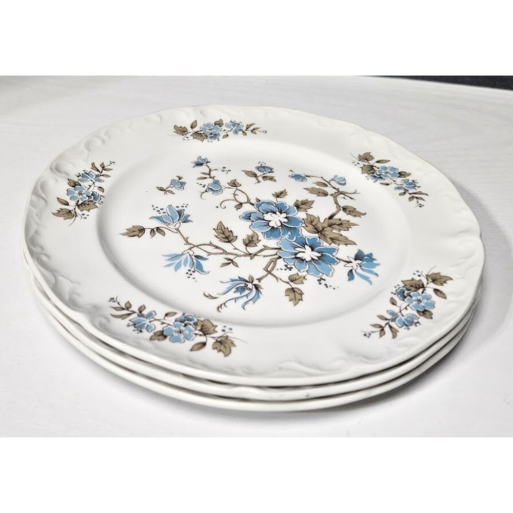 3 Vintage Staffordshire Ironstone Blossomtime Blue Salad Plates Made In England - Picture 2 of 8